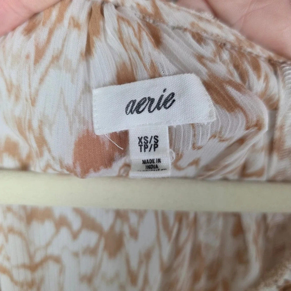 Aerie‎ Tan White Ikat Print Tiered Ruffle Swim Coverup Dress XS/S